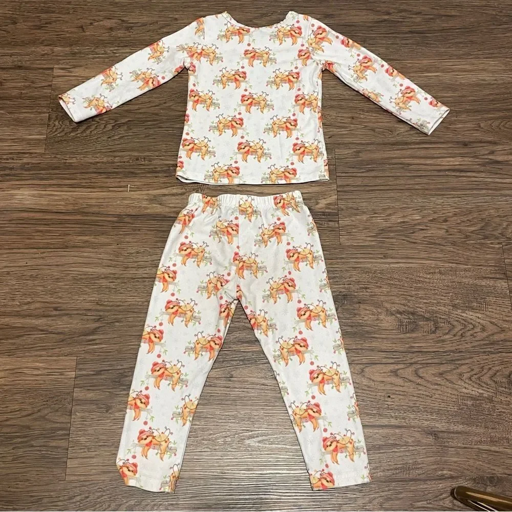 Charlie’s Project Sloth Christmas Holiday Pajamas White Orange Red Size 2T